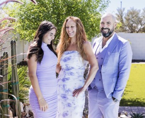 LLMA founder Marty Thomas at home in Gilbert, AZ with wife Brandi and daughter Londyn, the family behind the lavender marriage app