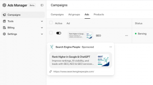 Search Engine People’s ChatGPT Ads management dashboard available to early platform partners