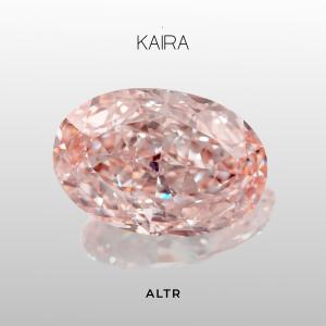 Kaira, a 27.19-carat Fancy Intense Pink oval ALTR Created Diamond crafted using ALTR’s Precision Color Faceting (PCF) technology, showcasing exceptional color saturation, brilliance, and luxury diamond innovation. Kaira pink diamond, ALTR Created Diamond