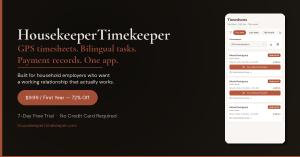 HousekeeperTimekeeper app — GPS timesheets and bilingual task management for homeowners