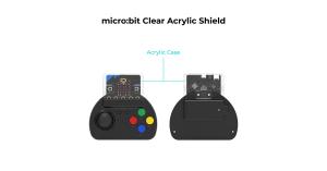 ELECFREAKS micro:bit controller with a custom clear acrylic shield, providing enhanced protection against scratches, loose connections, and accidental removal during STEM classroom activities.