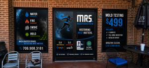 MRS Restoration storefront office in downtown Blue Ridge, Georgia, a locally owned restoration company providing water damage restoration, mold remediation, fire damage restoration, and storm damage recovery throughout North Georgia.