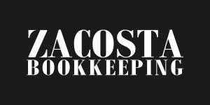 Zacosta Bookkeeping logo in white text on a black background.