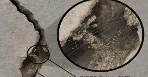 Bridging the Crack: This microscopic view shows the key "Fiber Pull-Out" mechanism. Instead of fracturing, ExCfiber™ filaments bridge the micro-cracks inside the mortar, absorbing energy and preventing structural failure.