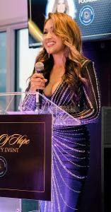Lorraine Aceves, Founder of Ignite the Light of Hope speaks at Night of Hope in Los Angeles, CA