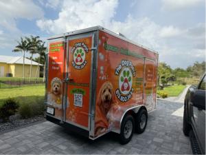 The Dog Patch luxury mobile grooming trailer offering professional dog grooming services for pet owners in Brandon, Florida