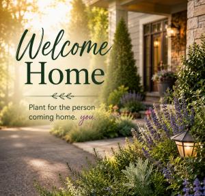Welcome Home Garden with lavender and low-maintenance landscaping around a home's entrance, demonstrating how simple plantings can improve curb appeal and everyday enjoyment.