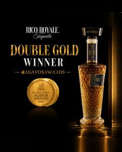 Rico Royale Tequila Añejo, crafted from 100% Blue Weber Agave in Jalisco, Mexico, earned Double Gold honors at the Agavos Awards for exceptional quality and craftsmanship.