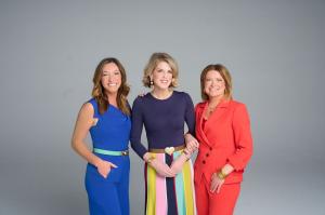 moorlow co-founders Brooks Kenny, Holly Morris Espy, and Sondra Hoffman smiling together — the women behind the Play Happy athleisure brand supporting Alzheimer's and brain health awareness.