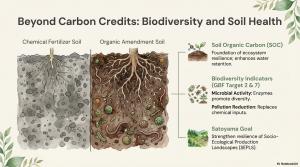 Soil Organic Carbon (SOC): Foundation of ecosystem resilience; enhances water retention. Biodiversity Indicators (GBF Target 2 & 7) Microbial Activity: Enzymes promote diversity. Pollution Reduction: Replaces chemical inputs. Satoyama Goal: Strengthen res