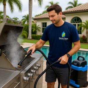 natureclean technician steam cleaning a grill