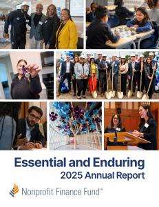 Cover image of NFF's annual report, featuring a mosaic of photos related to NFF's work supporting nonprofits in communities.