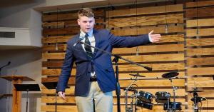 Geneva Academy student gives a speech presentation at the classical Christian private school in Roseburg, Oregon