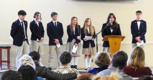Upper-school students give speech presentations at Geneva Academy, a classical Christian private school in Roseburg, Oregon