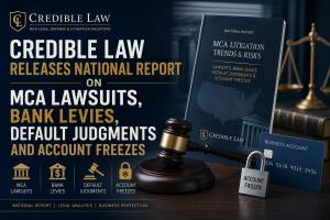 Legal report analyzing merchant cash advance lawsuits, MCA default judgments, bank levies, account freezes and commercial collection actions