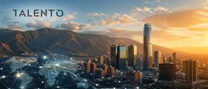 Digital global network overlay across a South American city skyline, representing talent-led growth and workforce connectivity across Venezuela and the Americas.