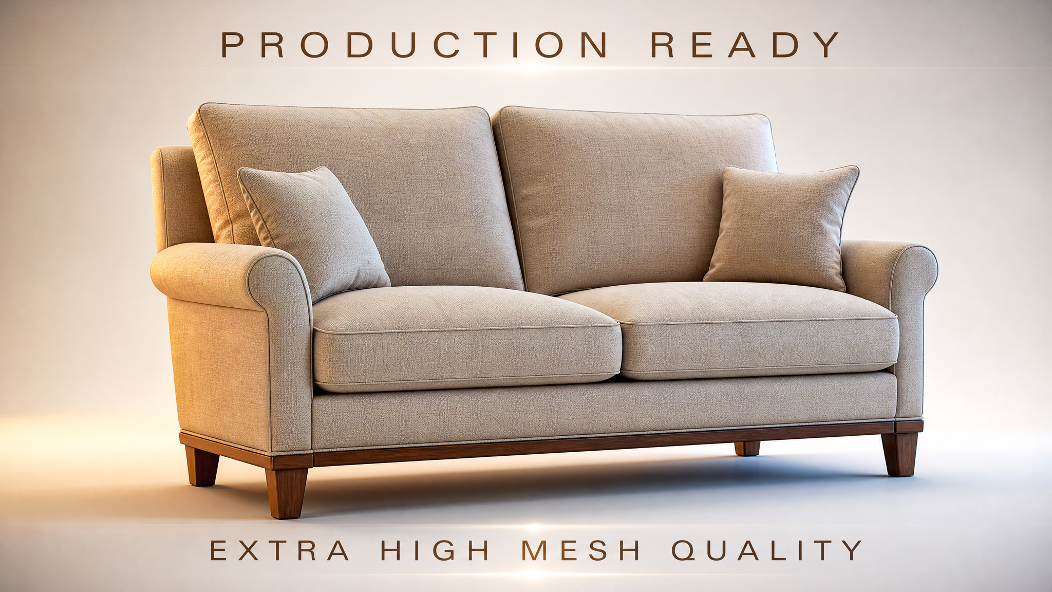 Production-ready fabric sofa 3D model created with Neural4D Extra High Mesh Quality.
