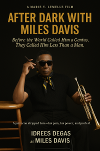 After Dark with Miles Davis was the next project for 2026 with sights on an international tour. Idrees Degas spent hours practicing the trumpet for this role. Poster design: Tracy McNulty