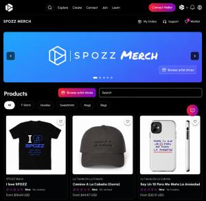 SPOZZ Merch Store Website with 3 Baseball Cap, T-Shirt and Mug, Shopping Cart