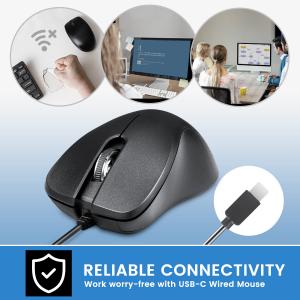 Black PERIMICE-221C USB-C wired mouse with reliable wired connectivity, designed for office work, business environments, and modern USB-C laptops and tablets.