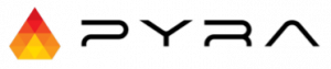 PYRA logo — geometric triangular flame icon in red, orange, and yellow gradients on black background