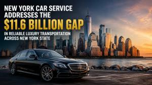Black Mercedes with skycrapers of New York in the Background