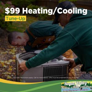 $99 Heating/Cooling Tune-Up. Save $36. Restrictions apply. Call for more details. Offer must be presented at time of service.