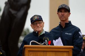 D-Day veteran, U.S. Navy Lt. Arthur Rose, addressed the audience June 6, 2026 at the D-Day ceremony at Normandy American Cemetery. Rose read from a letter he wrote to his family in the days following the historic landing. Rose, now 107 years old, served a