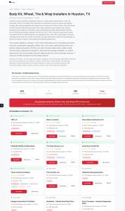 Vicrez Installer Network city directory page for Houston, Texas showing 202 listed shops