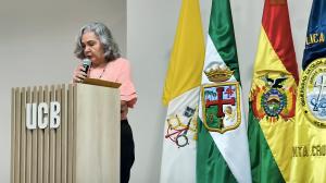 Dr. Vanya Roca Urioste, Academic Director of the Santa Cruz campus of the Bolivian Catholic University “San Pablo,” during the opening of the Water in Bolivia event