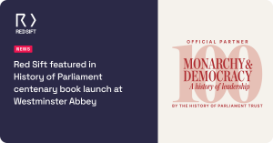 Red Sift blog title with the official Monarchy and Democracy: A History of Leadership logo