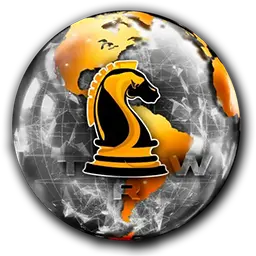 The Real World logo featuring a chess knight and globe design in orange and black.