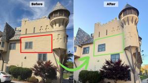 Before and After Stucco Wall Repair at Lake Mohawk Country Club