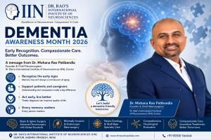 Dr. Mohana Rao Patibandla promoting Dementia Awareness Month 2026 at Dr. Rao's International Institute of Neurosciences (IIN), Guntur, emphasizing early recognition, compassionate care, and improved outcomes for dementia patients.