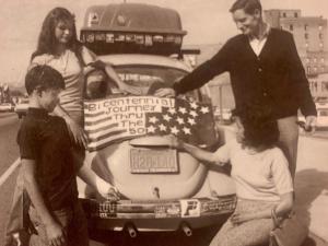 The Smith family poses beside its Volkswagen Beetle during the 1976 Bicentennial Journey through all 50 states.