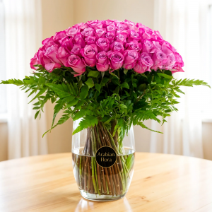 Vase of 100 pink roses for Father's Day delivery by Arabian Flora