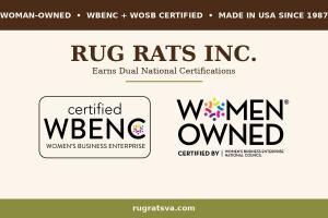 WBENC and Women-Owned Small Business certification seals announcing Rug Rats Inc.'s dual national certifications
