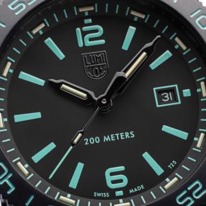 Close up image of the dial of the Luminox Pacific Diver 3120 Transformative Teal watch