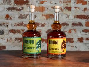 two bottles of Prova Spririt Select Whiskey brand - bourbon and rye