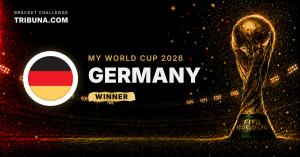 A close-up view of a football tournament bracket challenge, highlighting Germany as the predicted winner of the 2026 FIFA World Cup after defeating Spain in the final match.