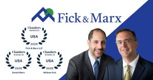Fick & Marx logo and partners Daniel and Bill with Chambers 2026 recognition logos