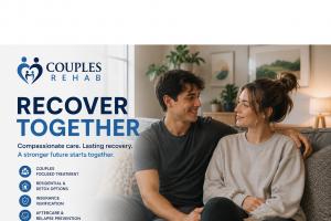 Young couple in a residential recovery setting learning about addiction treatment, detox options, and couples rehab programs in New York.