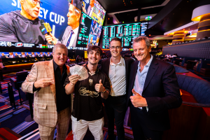 Derek Stevens (CEO of Circa Resorts & Casino), Bryce Hall, Luke Millanta (CTO of BurraPay), and David Greenslade (CEO of BurraPay)