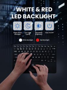 Perixx PERIBOARD-427 compact trackball keyboard with adjustable white and red LED backlight for low-light workstations