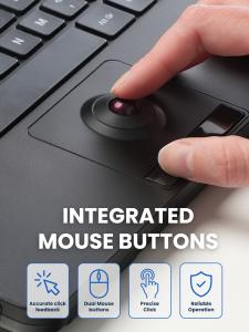 Perixx PERIBOARD-427 compact keyboard featuring an integrated trackball and physical mouse buttons for accurate navigation and reliable click operation
