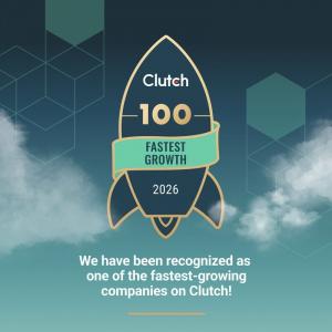 Clutch 100 Fastest Growth 2026 award graphic recognizing Software Pro Digital among the top 100 fastest growing digital marketing companies.