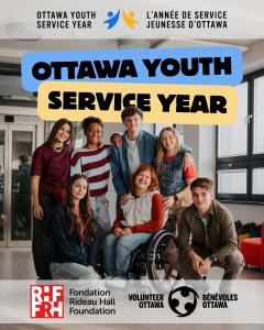 A group of diverse young people stand together, ready to serve their community.