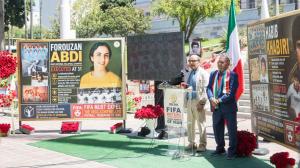 Los Angeles, June 10, 2026 – Athletes Asghar Adibi and Yousef Mahdavi, speaking at a conference organized by the US Office of the National Council of Resistance of Iran urging FIFA to expel Iran’s regime due to IRGC interference in sports & suppression of athletes.