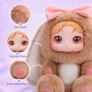 Custom plush doll from photo by SnapFig with a soft tan plush body, a detailed hand-finished face, and pink embroidered paw pads.