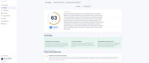 **Alt Text:**  Screenshot of the Merit2Hire Candidate Portal results dashboard showing a candidate’s Career Readiness assessment. A large circular score indicator displays **63 out of 100**, placing the candidate in the **“Competitive Readiness”** band. A